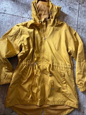 Time and Tru Mustard Hooded Drawstring Anorak Raincoat L